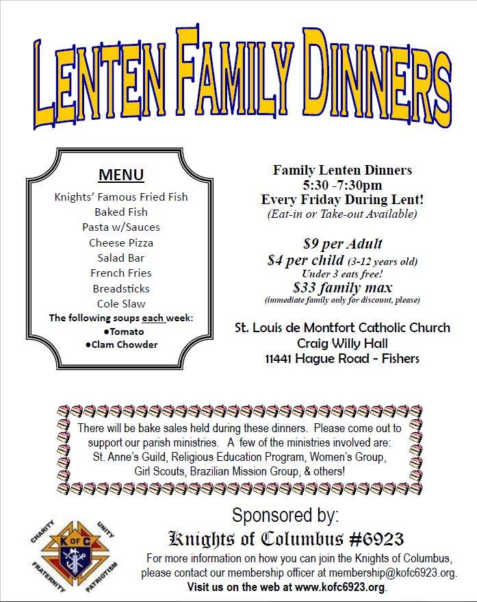 Knights of Columbus Council 6923 Lenten Family Dinners